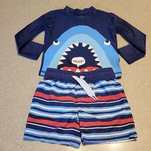 Carter's Shark Rashguard With Swimtrunks SIZE 2T